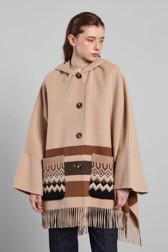 Jacket with knit pockets - CAMEL BROWN GREY