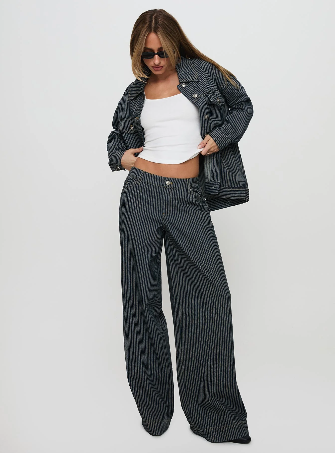 Actually Invested Low Rise Pants Denim Stripe