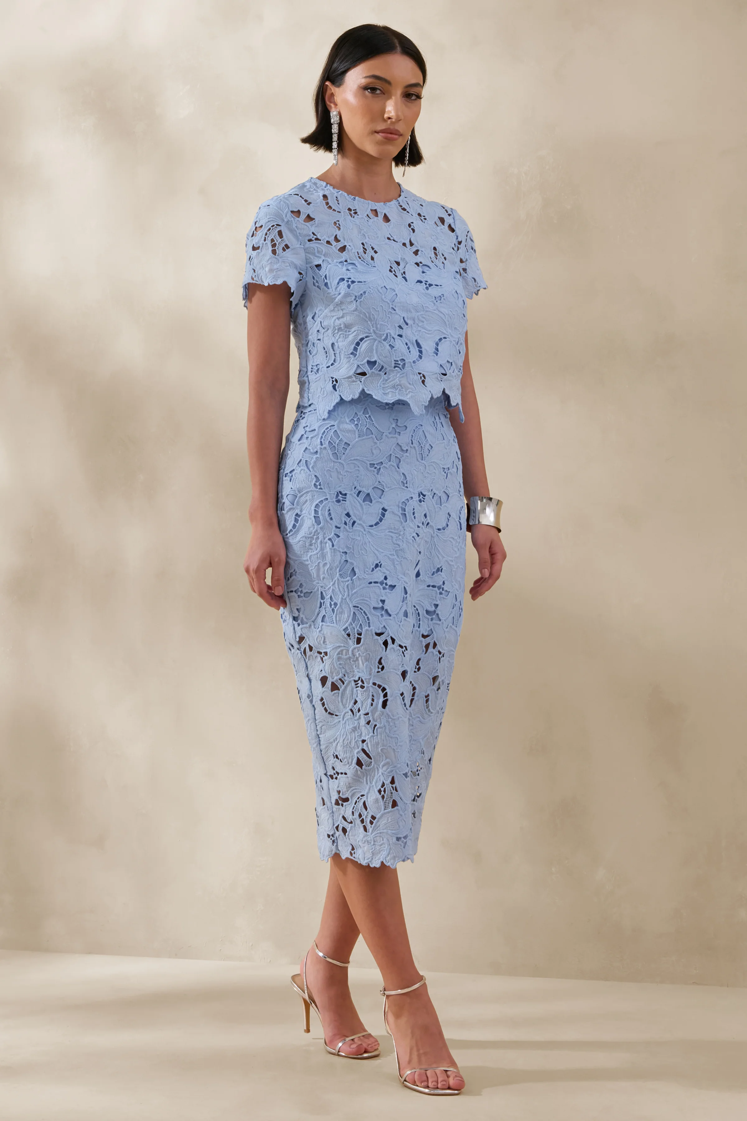 Aisling | Powder Blue Lace Midi-Skirt