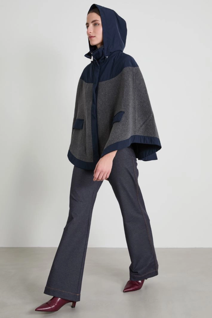 Double-sided wool cape - GREY NIGHT BLUE