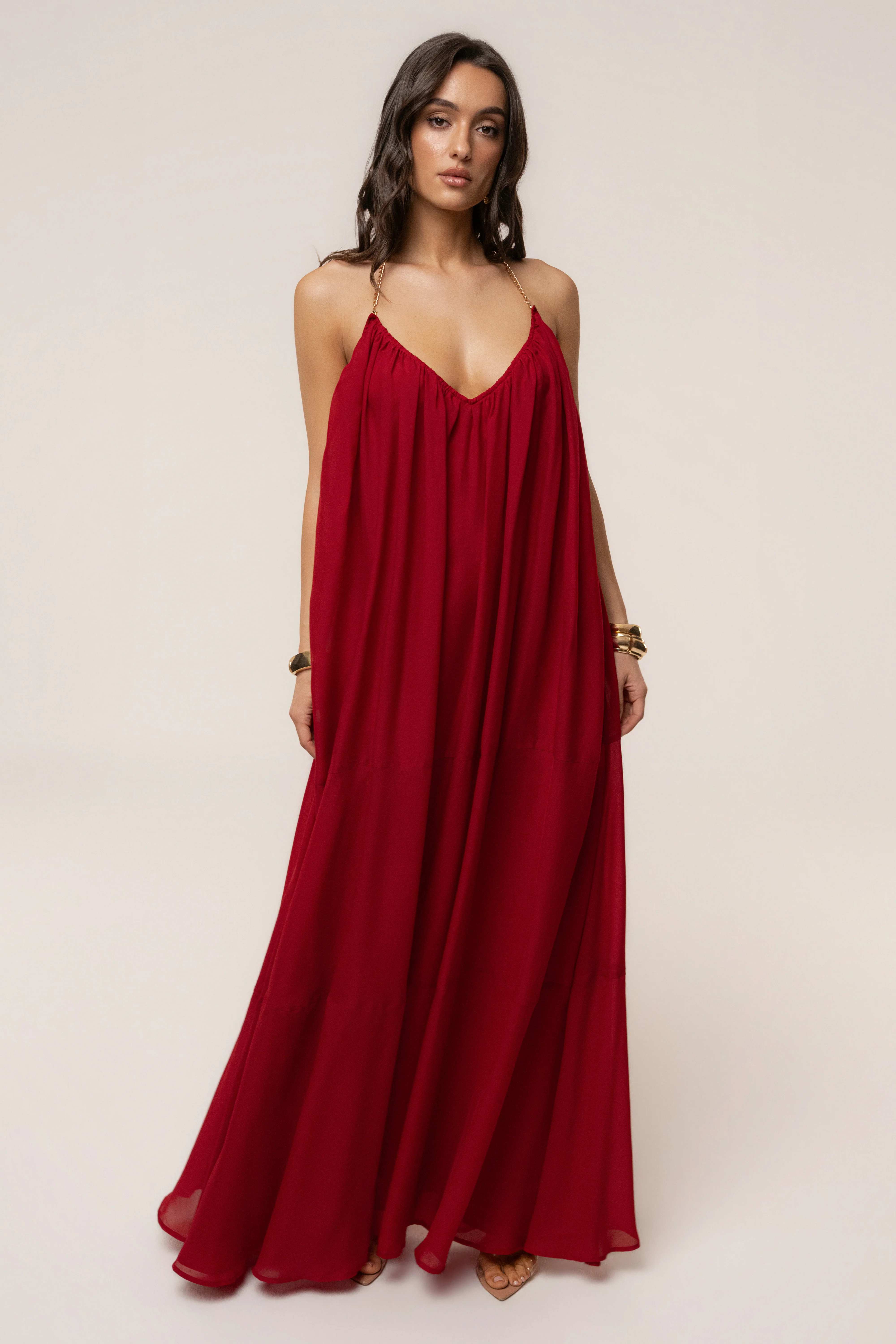Red Hana Backless Maxi Dress