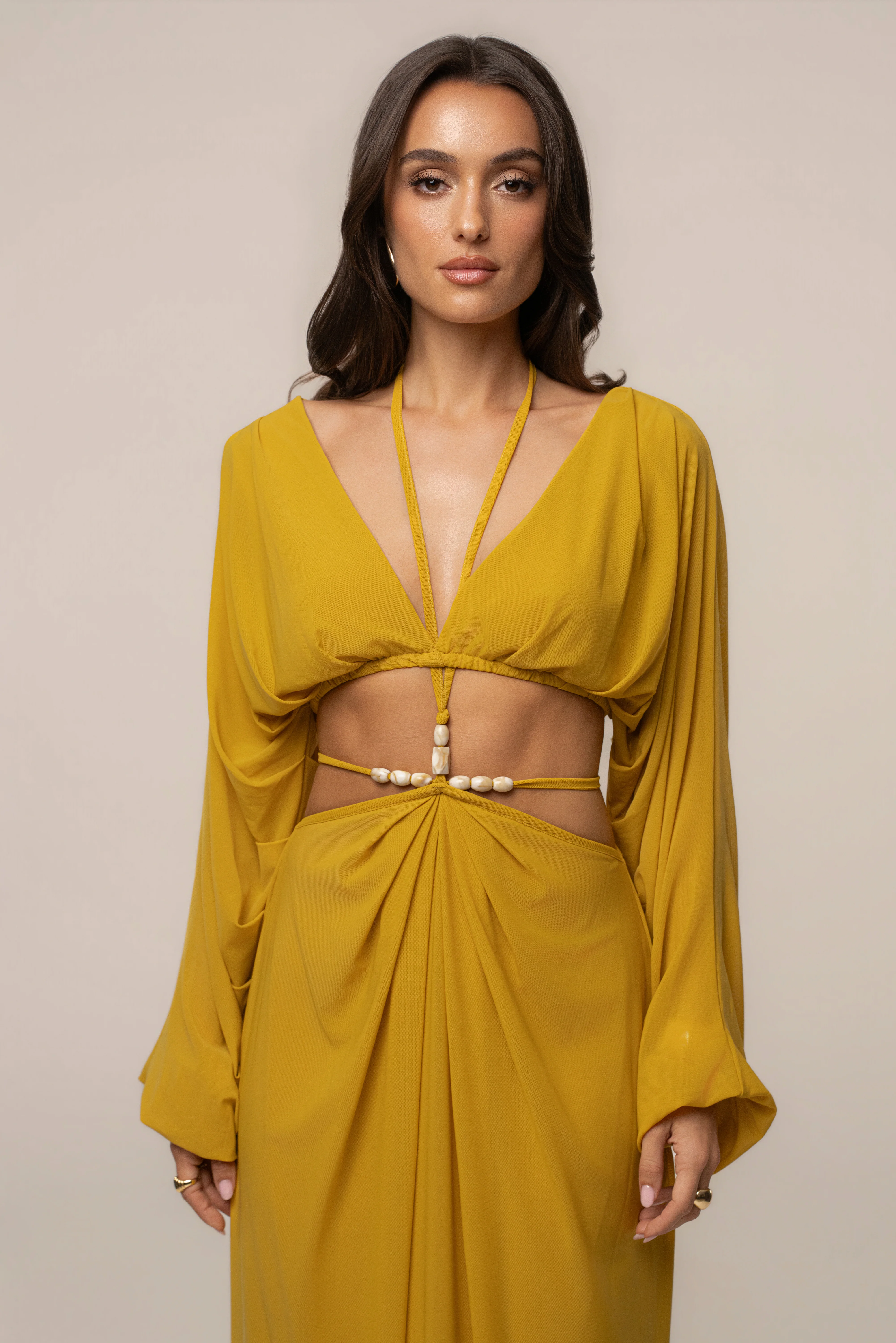 Mustard Hera Draped Maxi Skirt