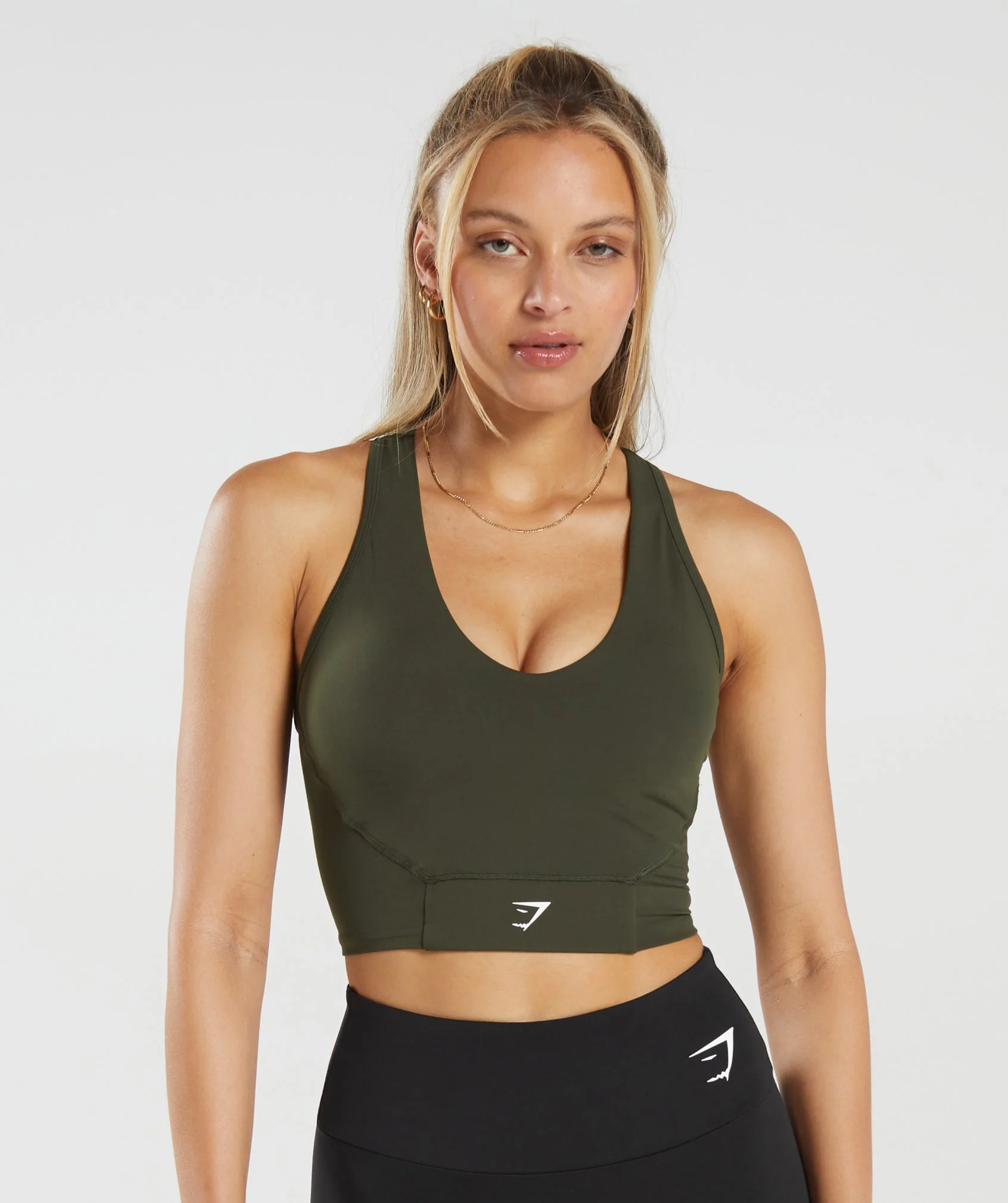 Crop Mesh Tank Deep Olive Green