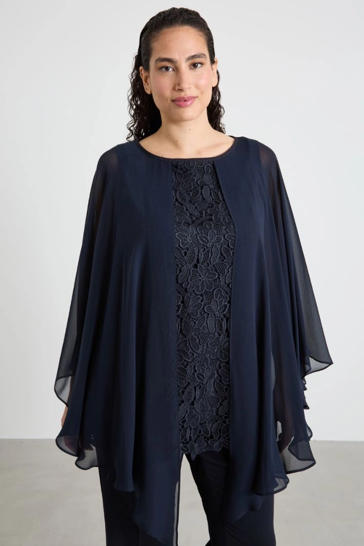 Lace and silk top - NIGHT BLUE