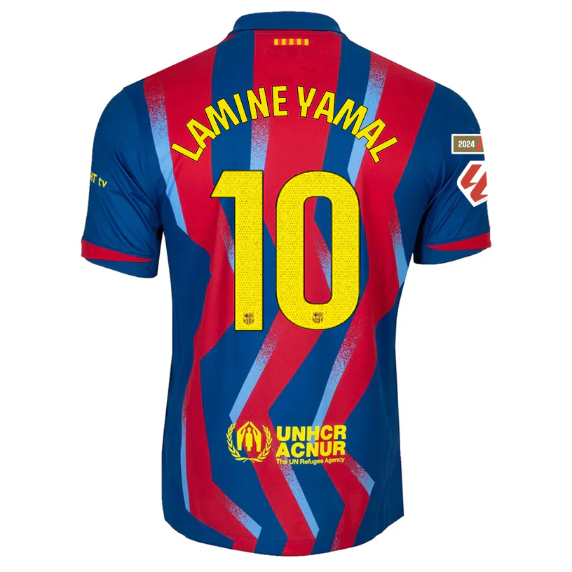 Men's FC Barcelona Lamine Yamal 4th Jersey 25/26 w/ La Liga Patches (Blue/Red/Yellow)