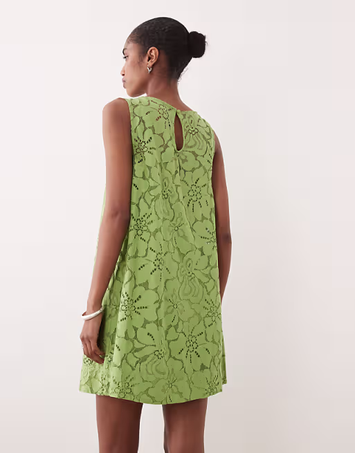 lace shift mini dress in green