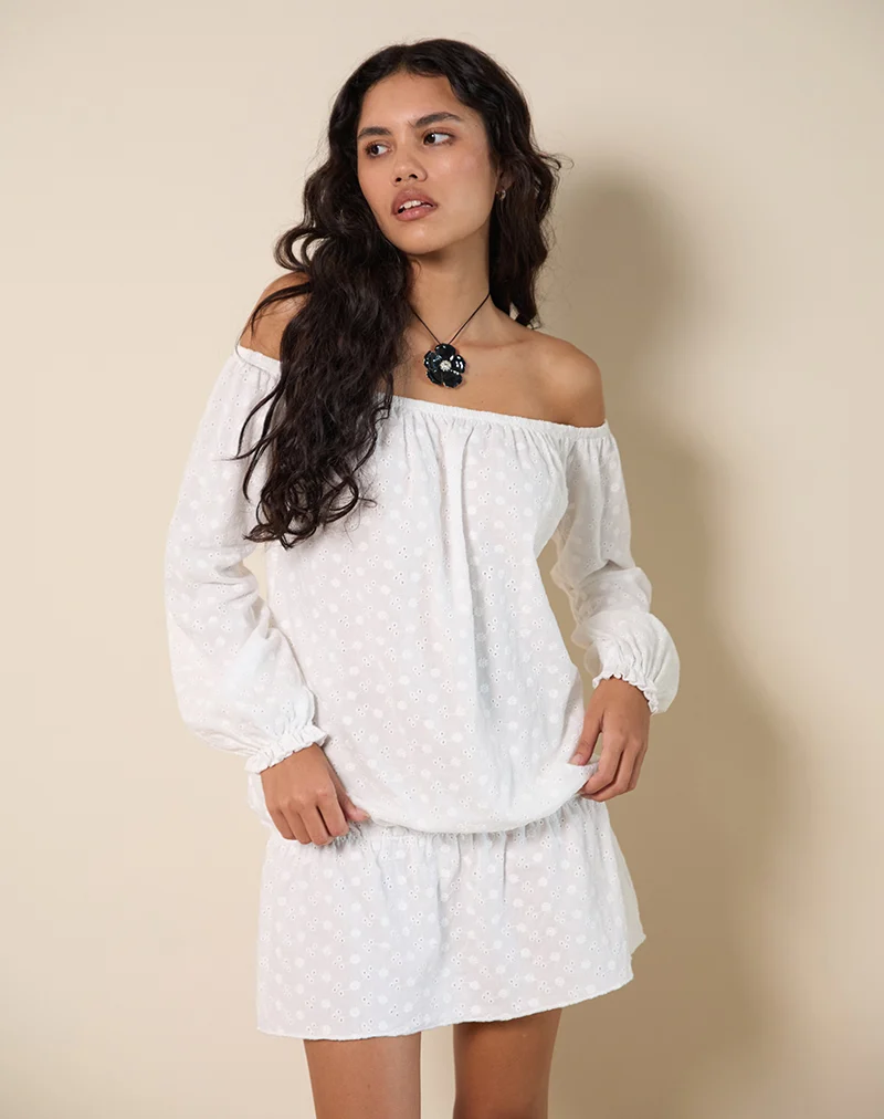 Melisandre Mini Dress in Broderie Ivory