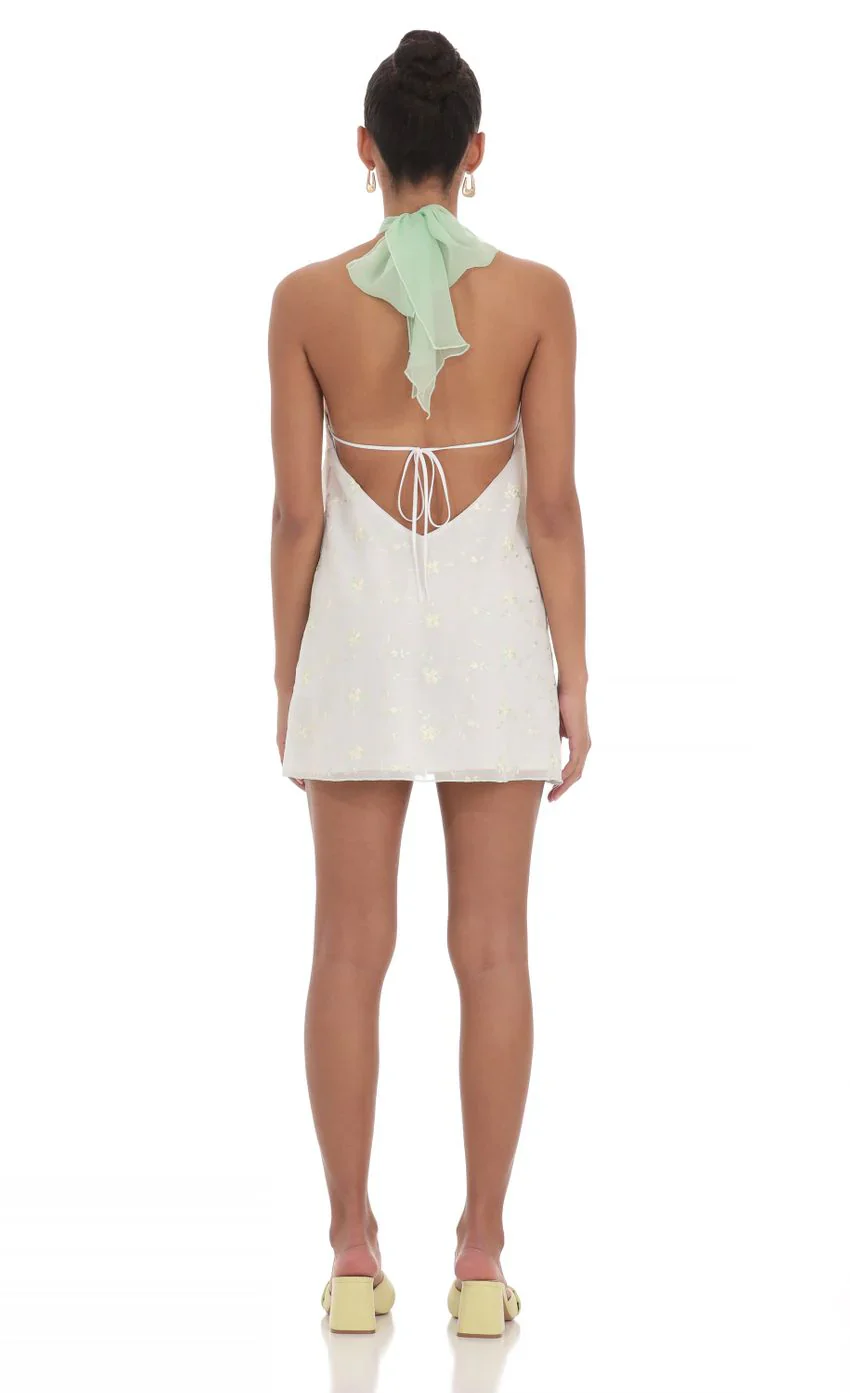 Floral Halter Shift Dress in White