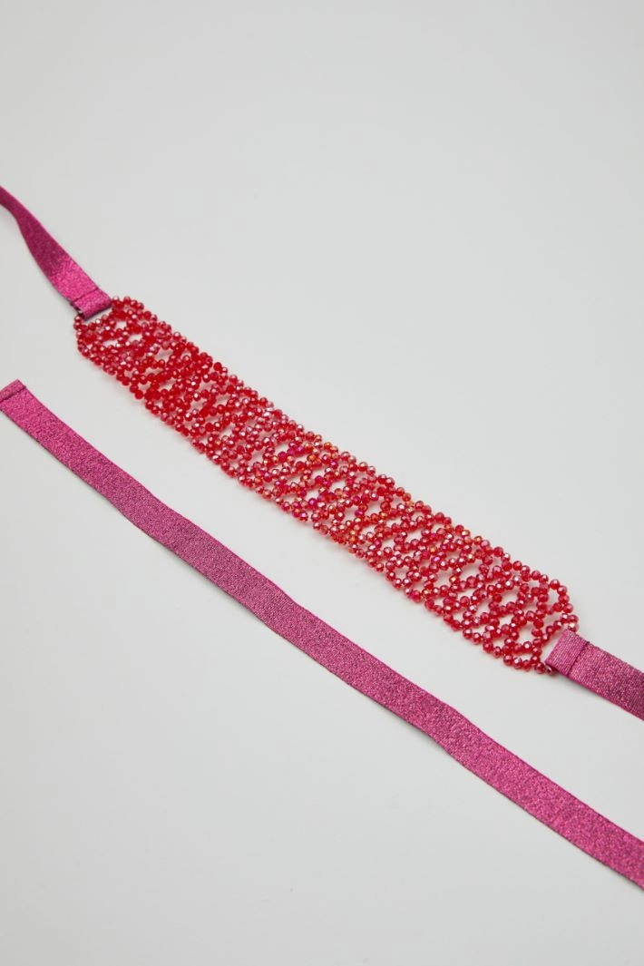 Beaded ribbon choker - FUCHSIA