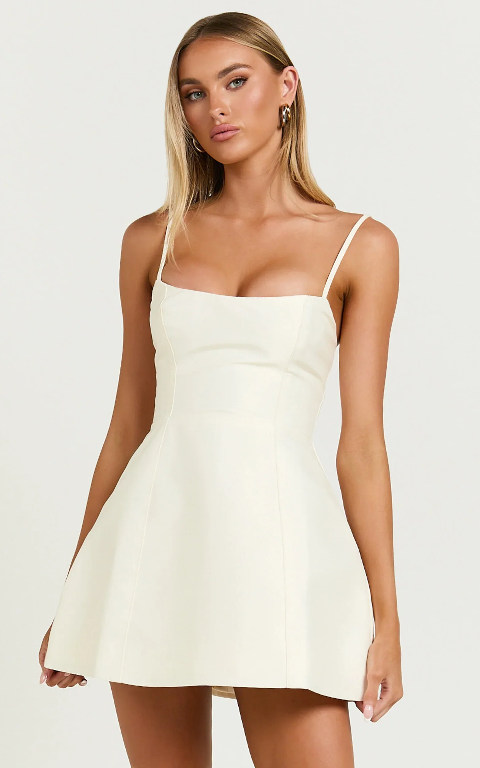 Carolina Mini Dress - Scoop Neck Panel Bodice Dress in Off White