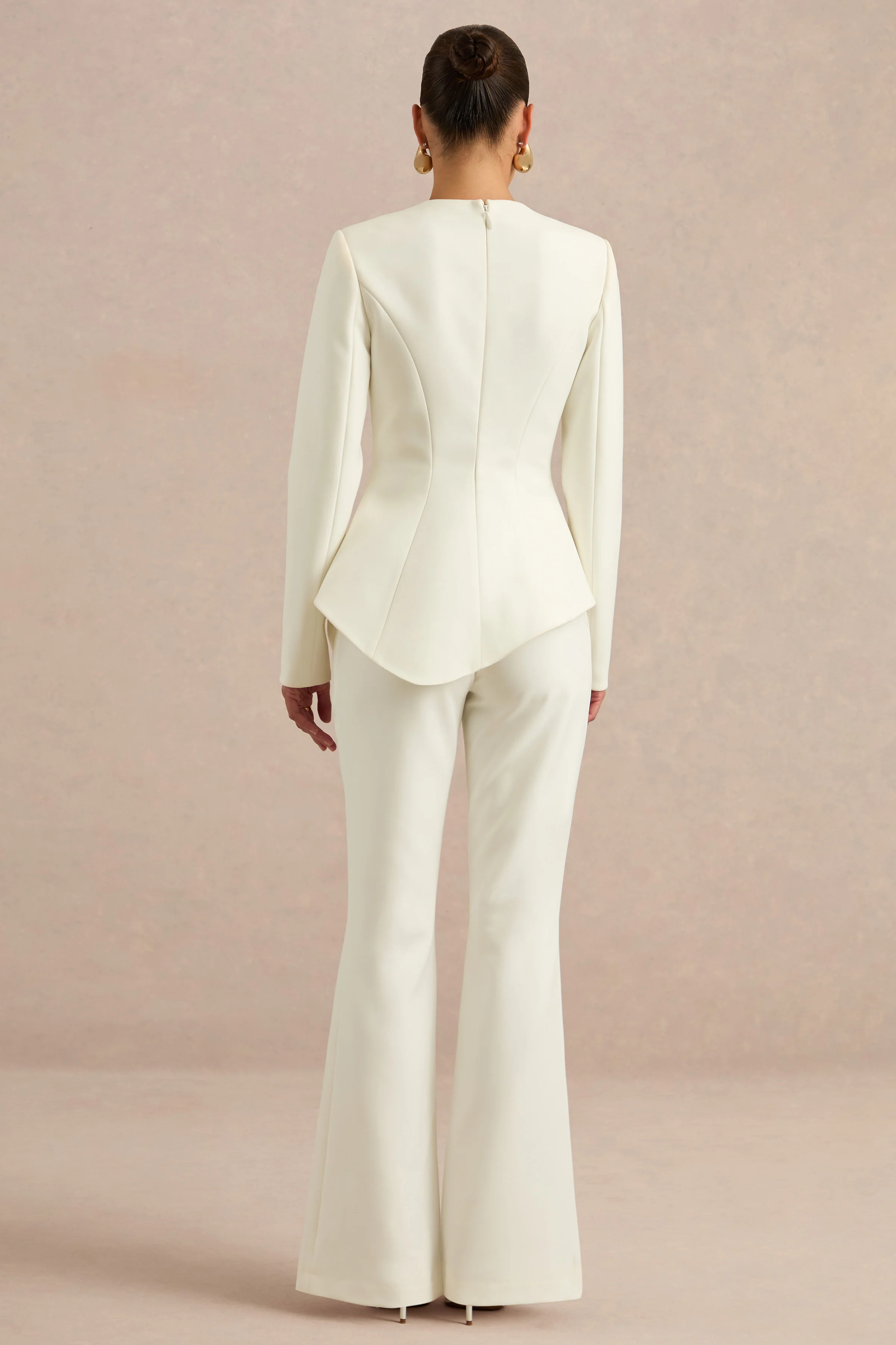 Ysabel | Cream Low Rise Flared Trousers With Tailoring