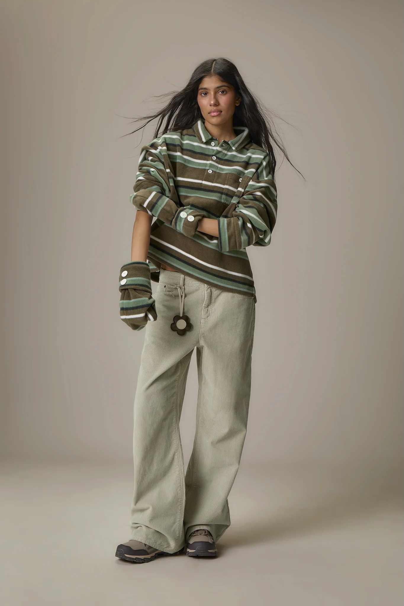Folk Fleece Shirt in Khaki Stripe