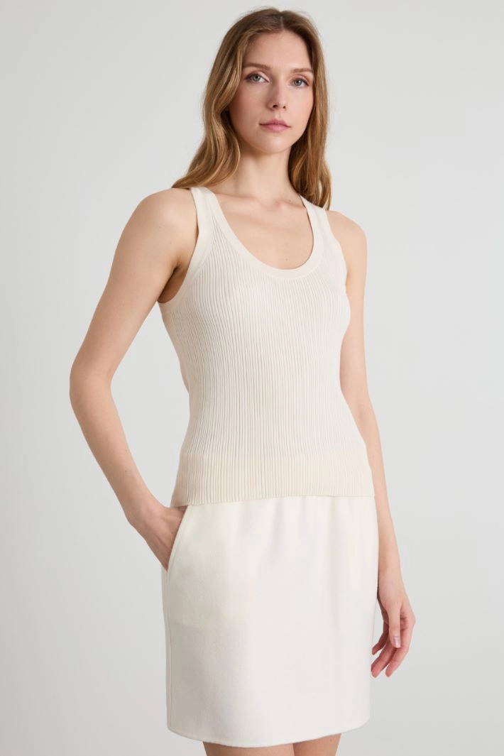 Top with irregular rib-knit pattern - IVORY