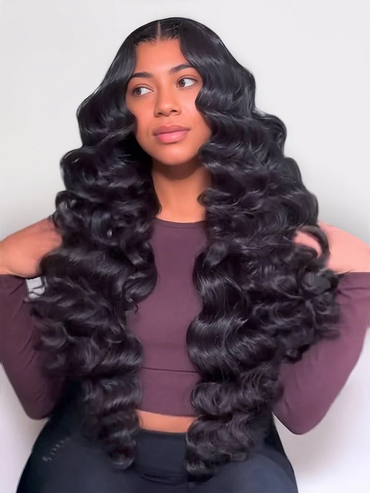 Ophirawig 360 Full Lace Glueless Loose Deep Wave Wig Invisi Drawstring Natural Black Pull & Go