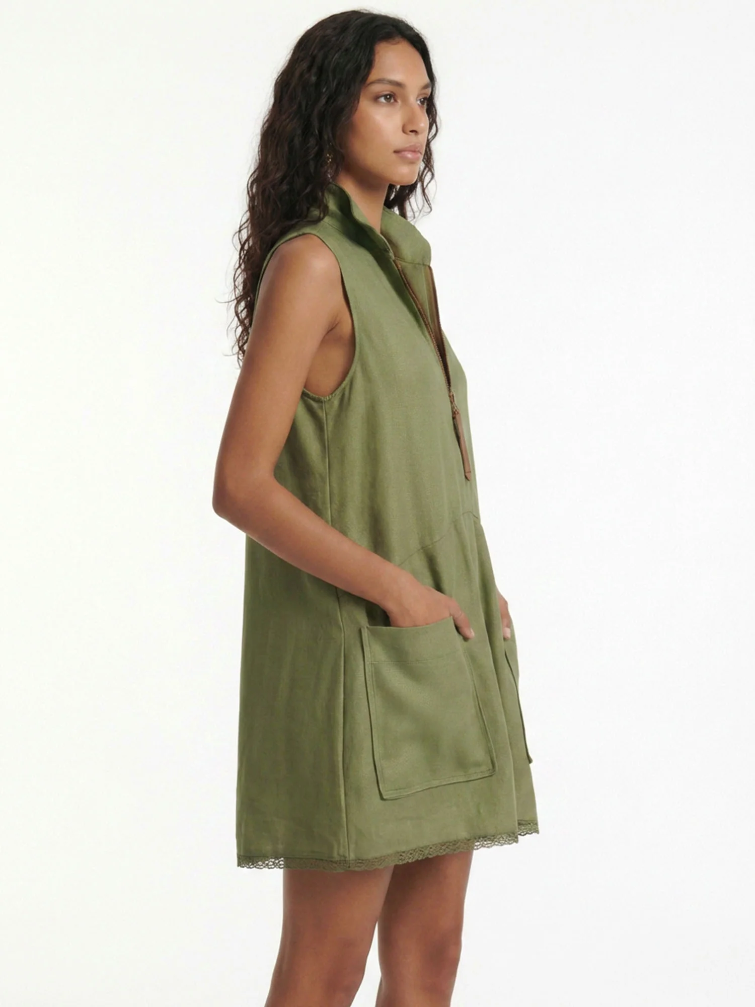 Olive Zip Mini Dress