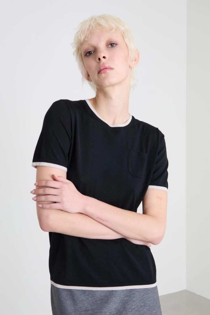 Wool yarn T-shirt - BLACK