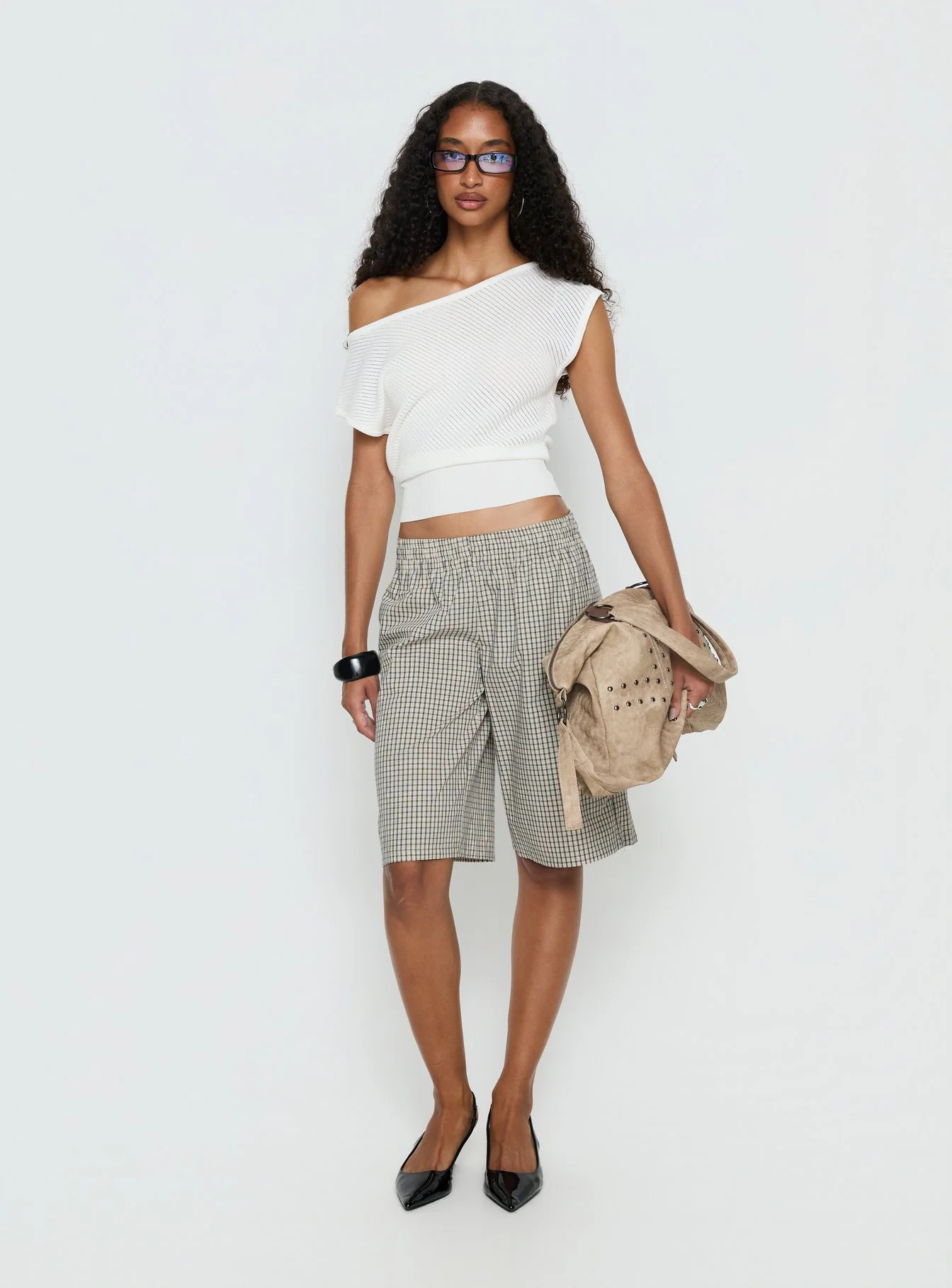 Cloud Tempo Boat Neck Cinched Knit Top White