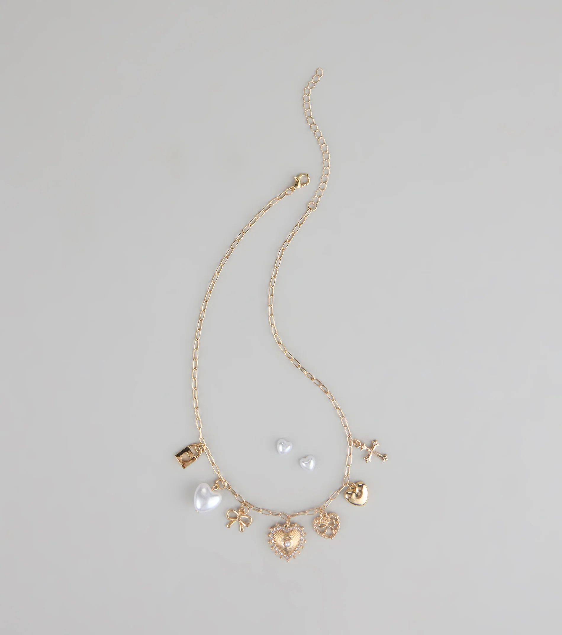 Sweet on You Charm Necklace And Heart Studs