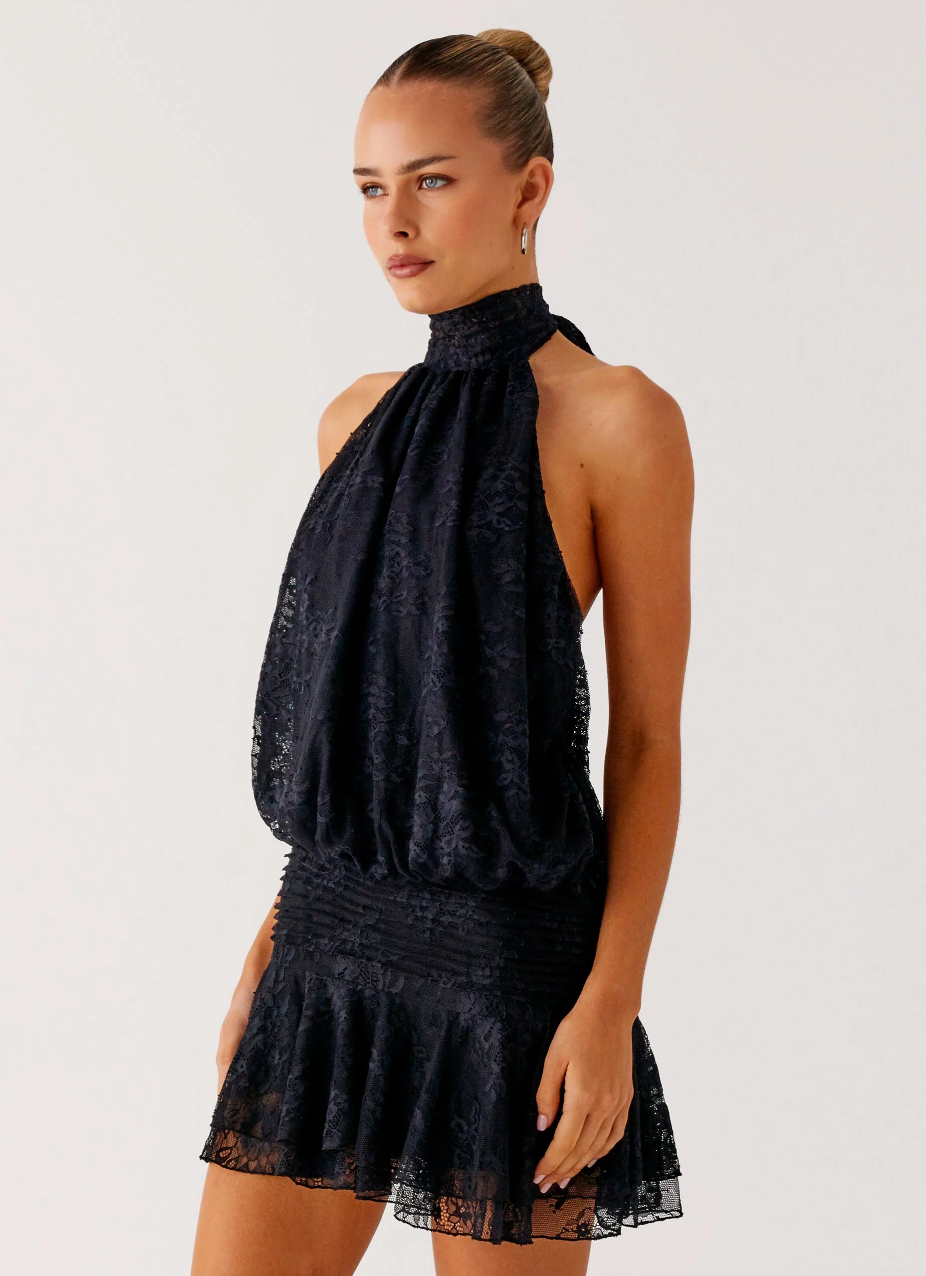 Willow Lace Mini Dress - Black Lace