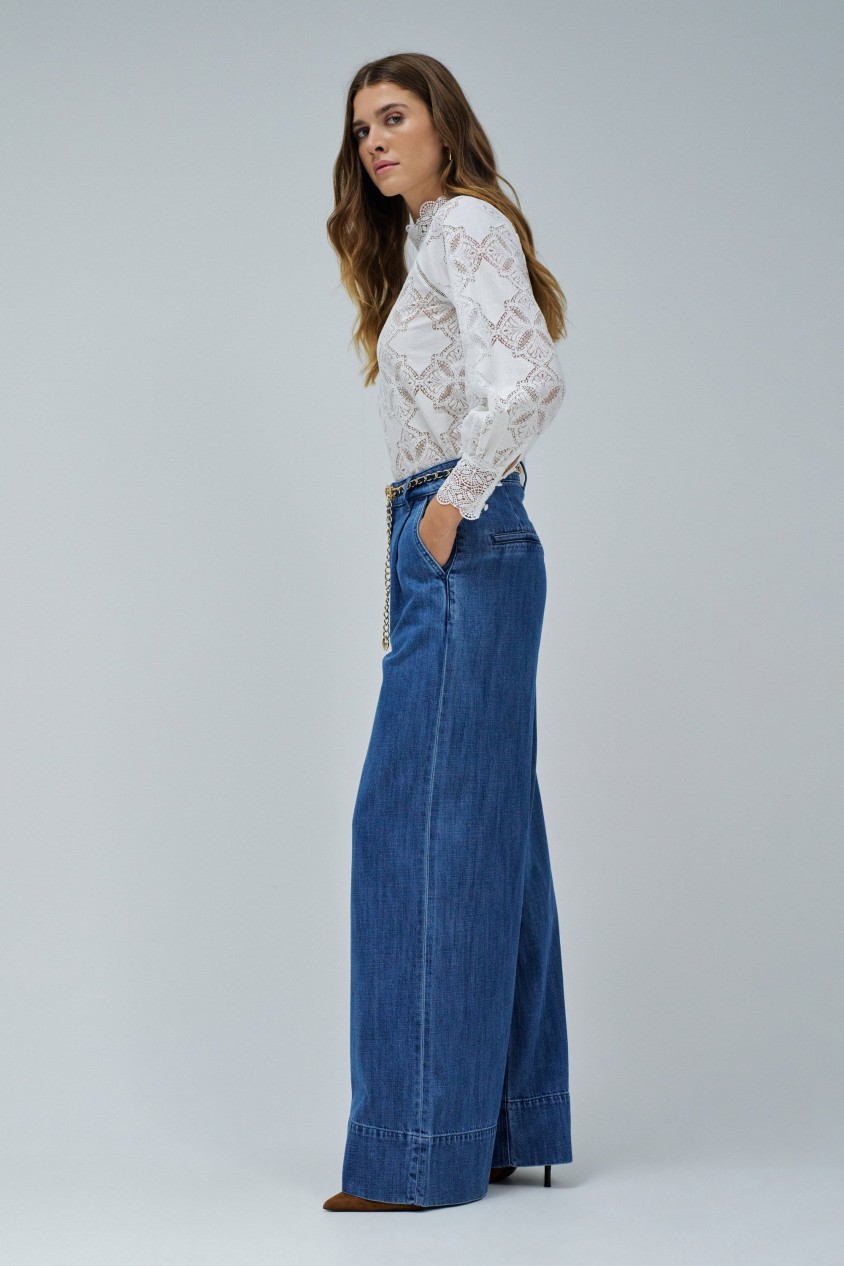 PALAZZO TROUSERS IN LIGHTDENIM