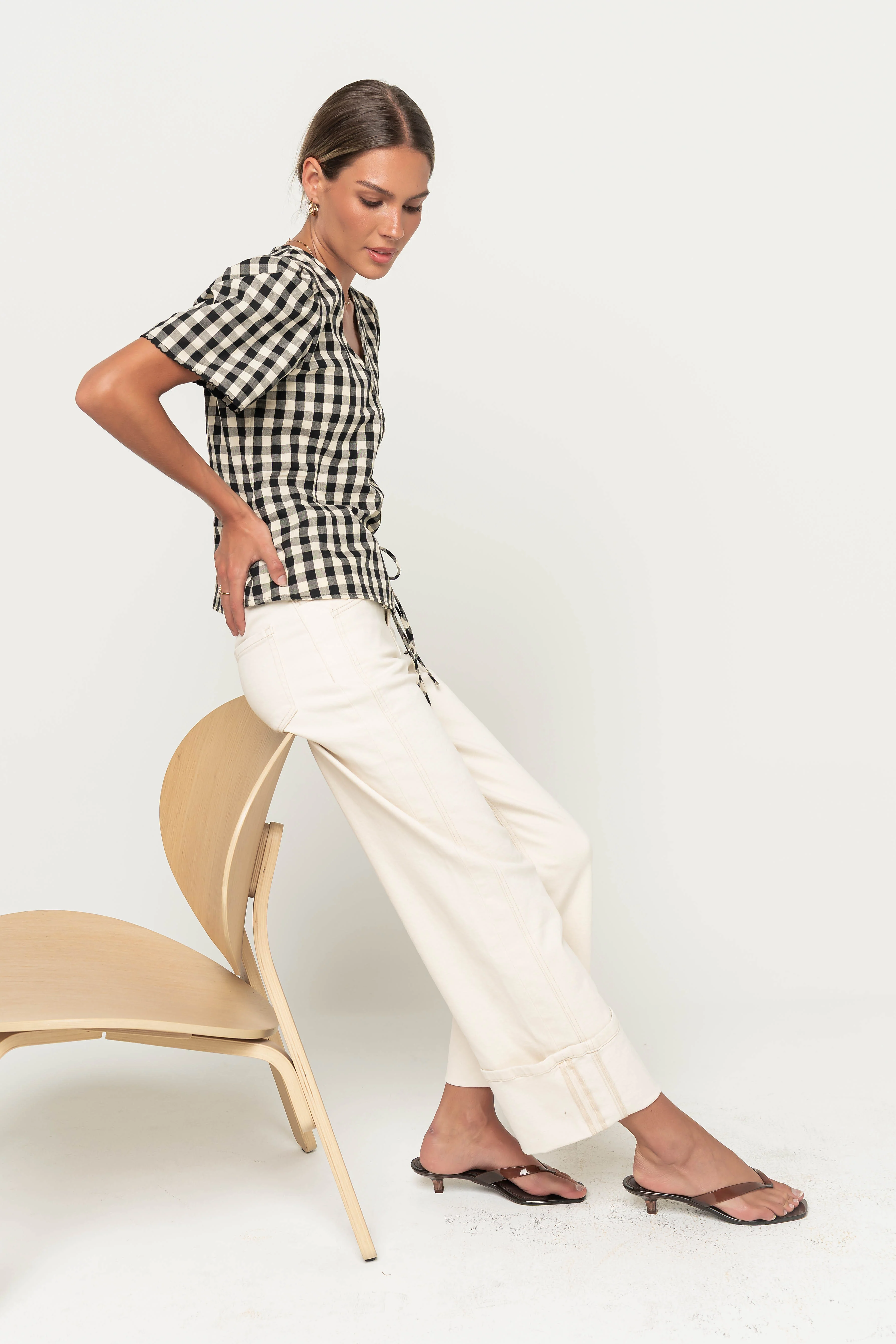 Callie Gingham Blouse in Black