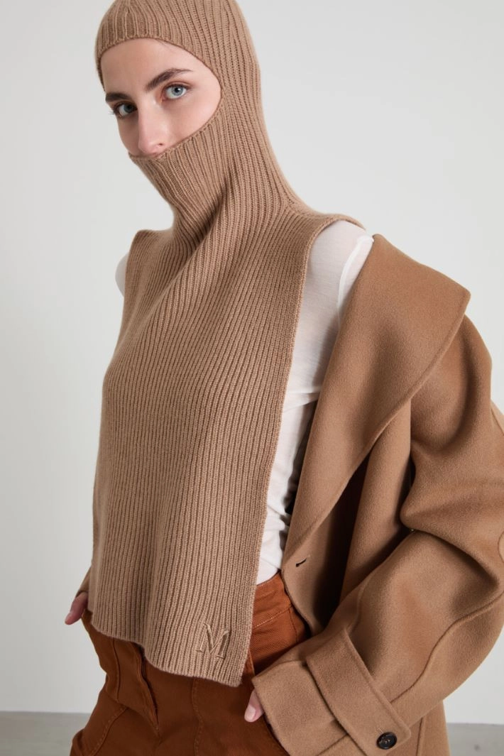 Poncho with a balaclava collar - BEIGE
