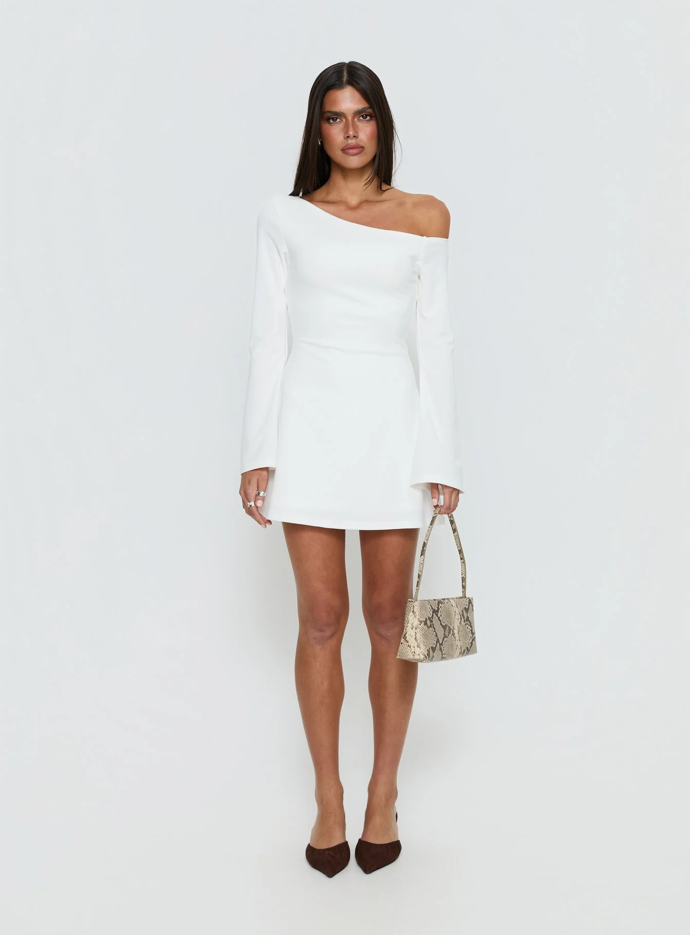 Adrietta Long Sleeve Off Shoulder Mini Dress White