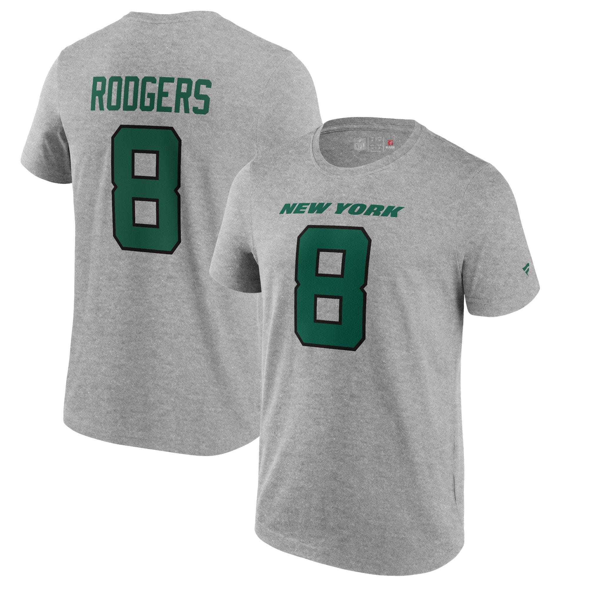 Aaron Rodgers #8 New York Jets Player NFL T-Shirt Gray