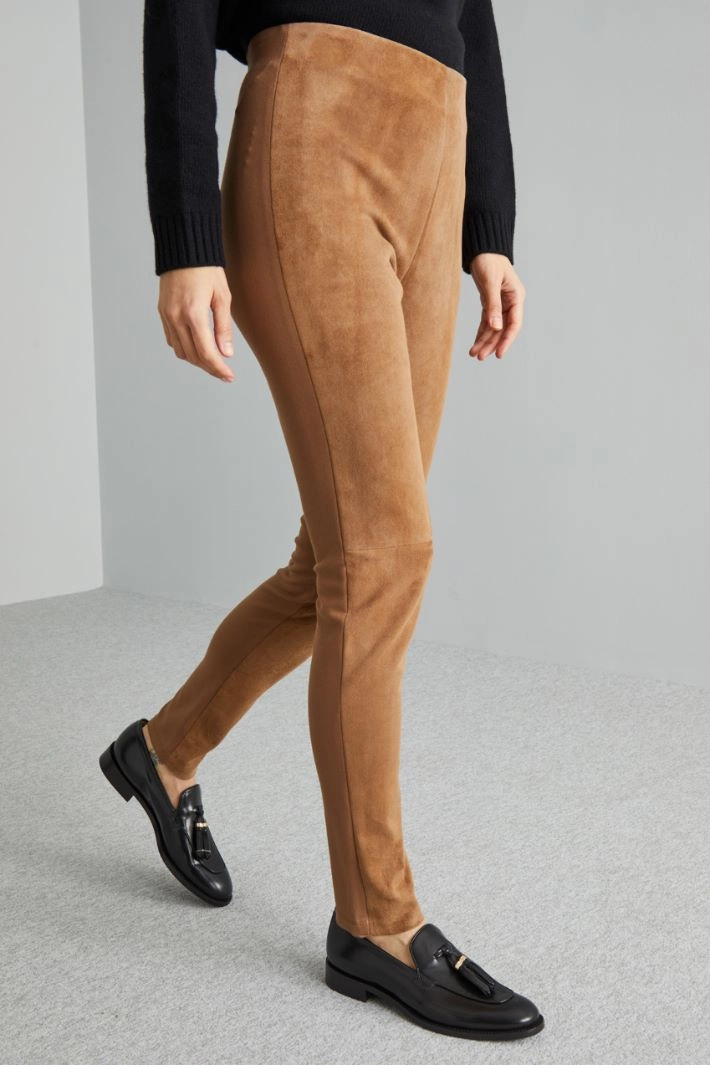 Leather and jersey trousers - CAMEL