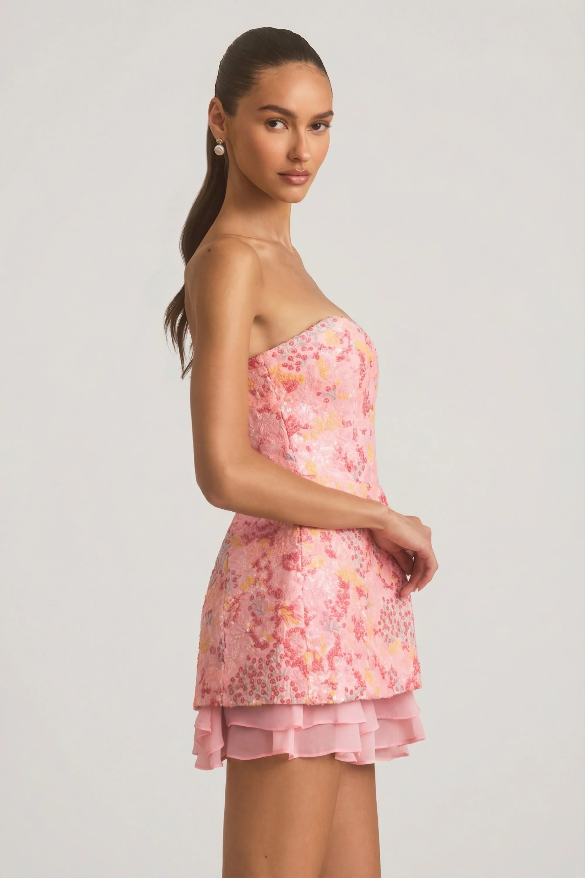 Embellished Strapless Corset Mini Dress in Pink