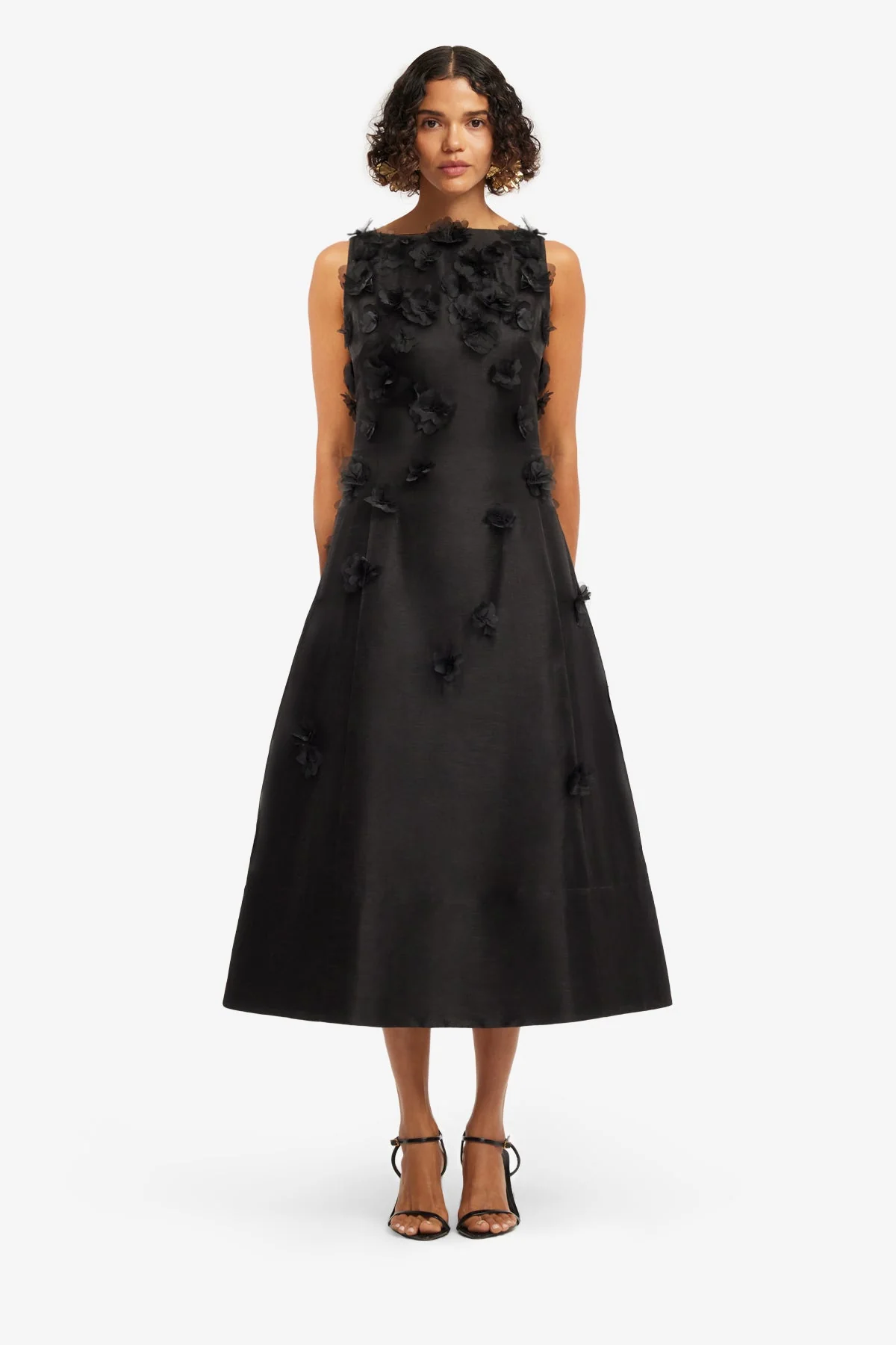 Cleo Petal Sleeveless Midi Dress - Ebony