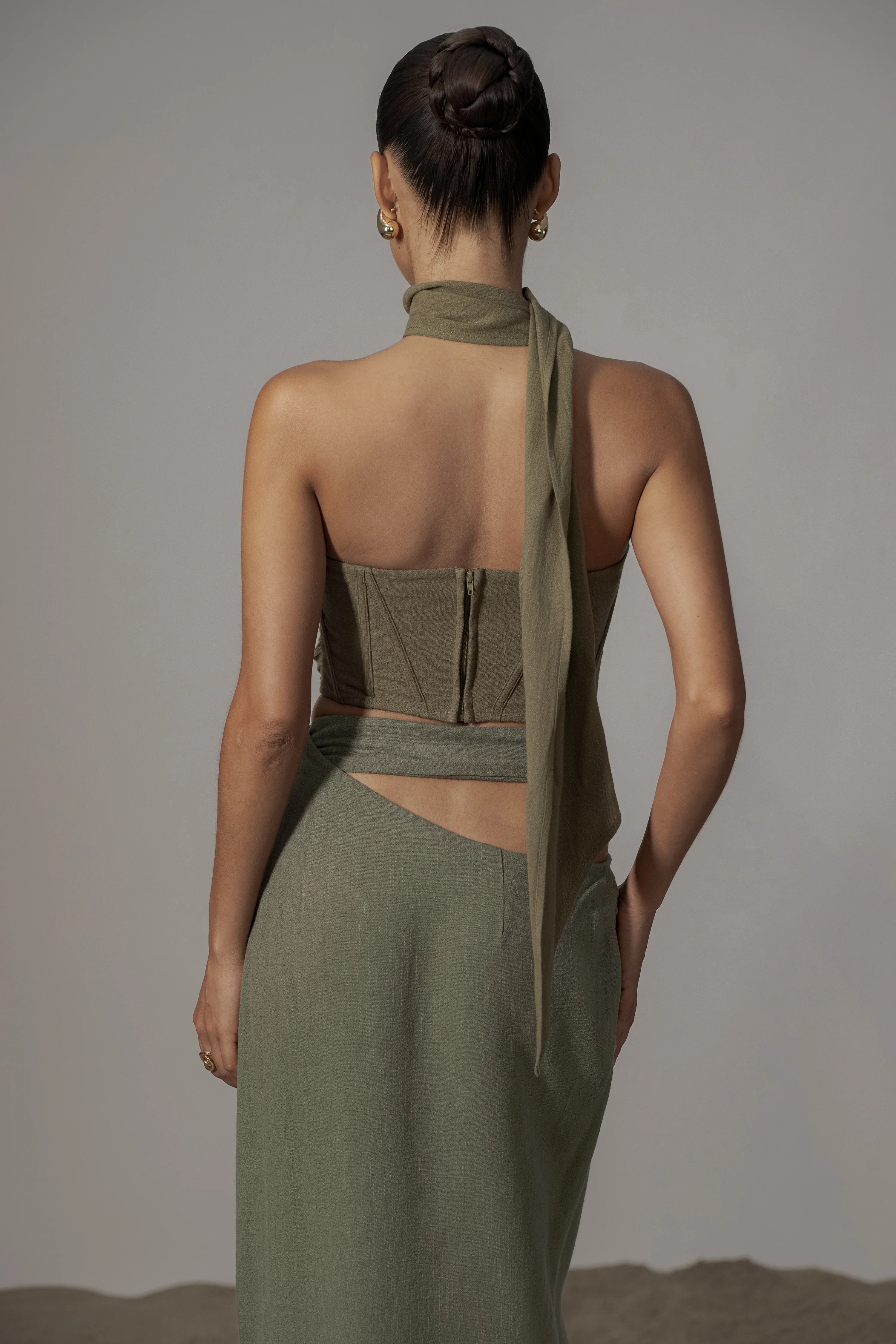 Olive Coastal Bliss Linen Bustier