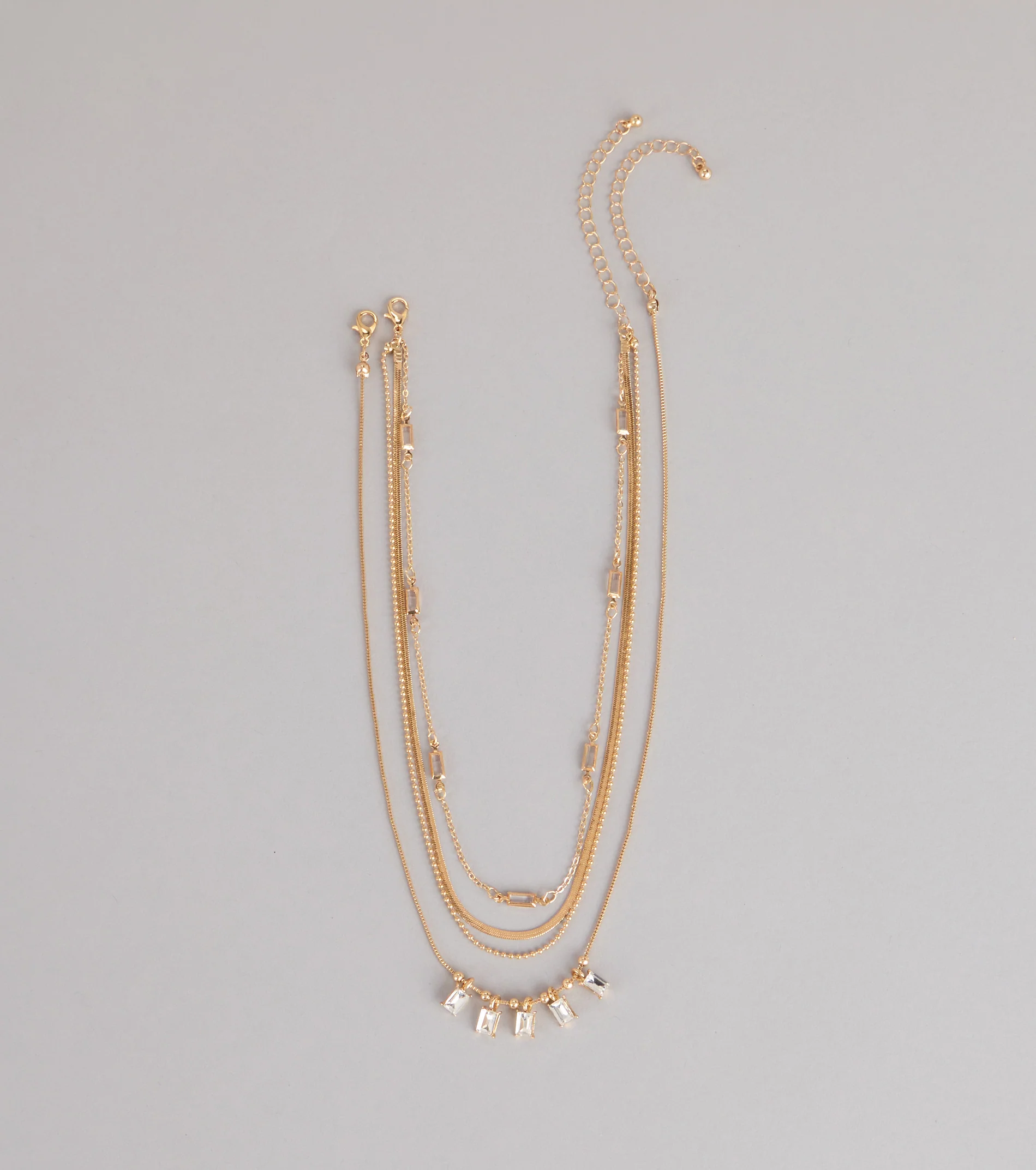 Cool Girl Shine Rhinestone Layered Necklace Set