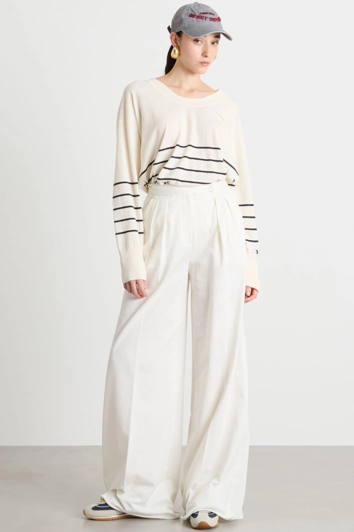Jacquard pinstripe palazzo trousers - WHITE