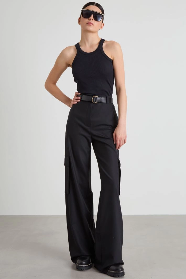 Cotton and silk tank top - BLACK