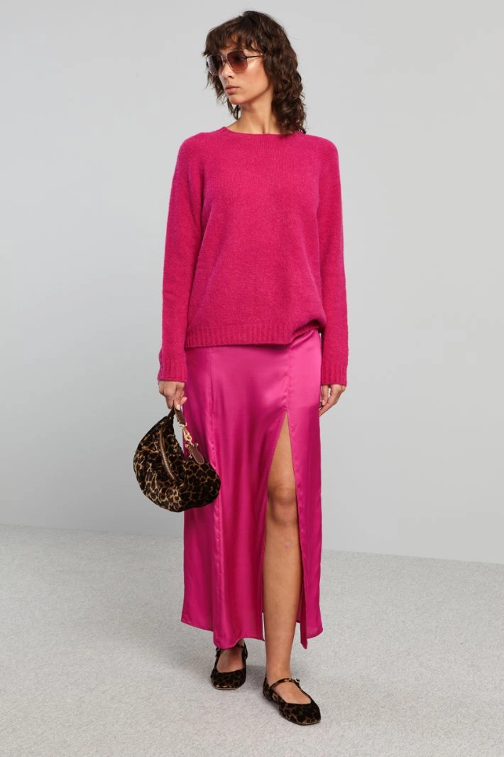 Side-slit satin skirt - FUCHSIA