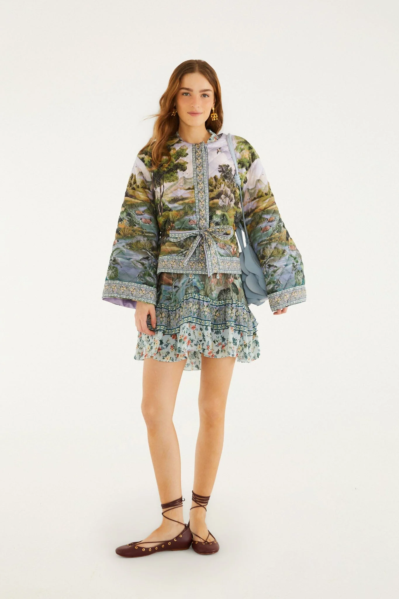 Multicolor Countryside Landscape Quilted Kimono Jacket
