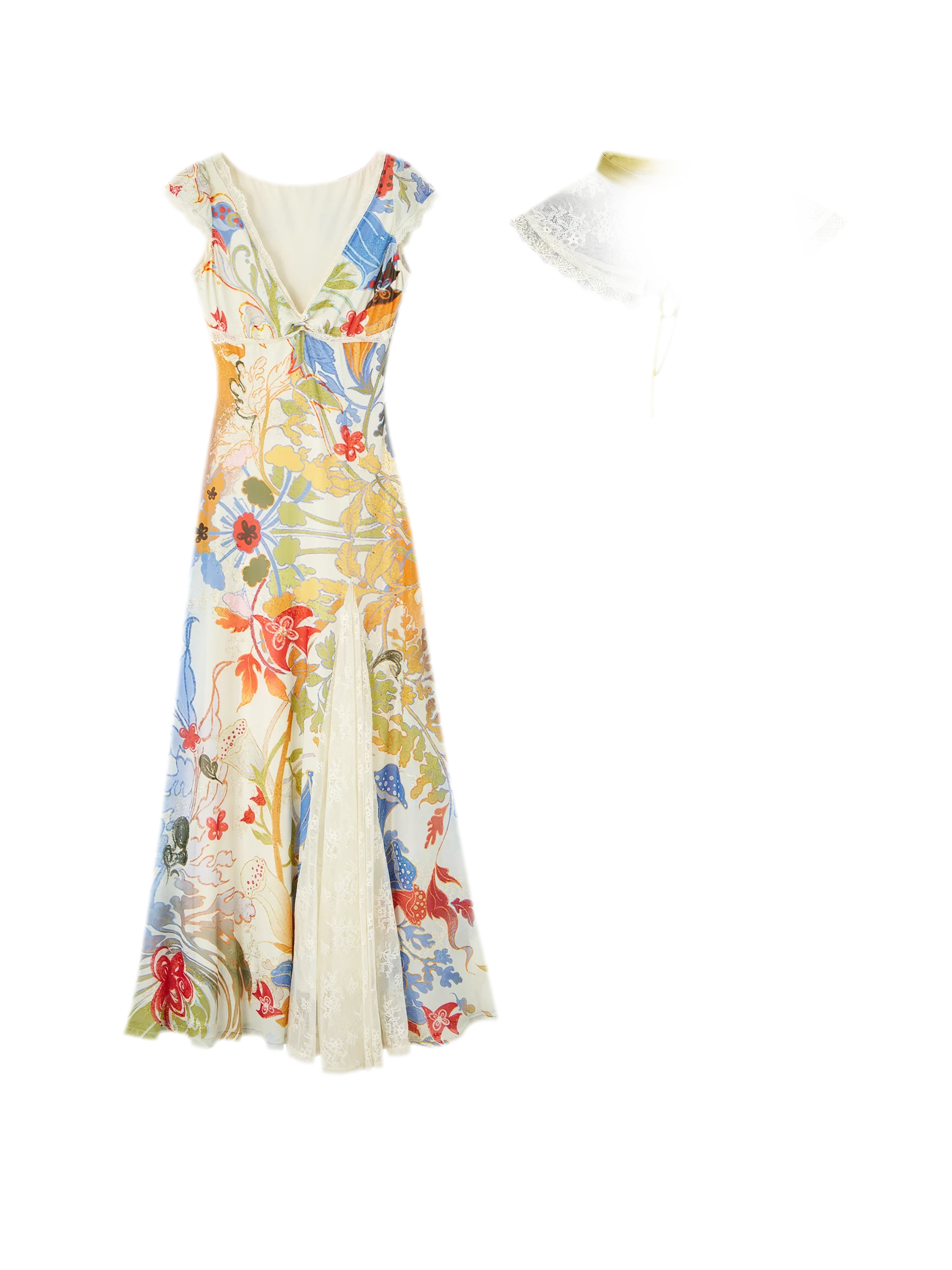 Gold Embroidered Lace Tea Dress