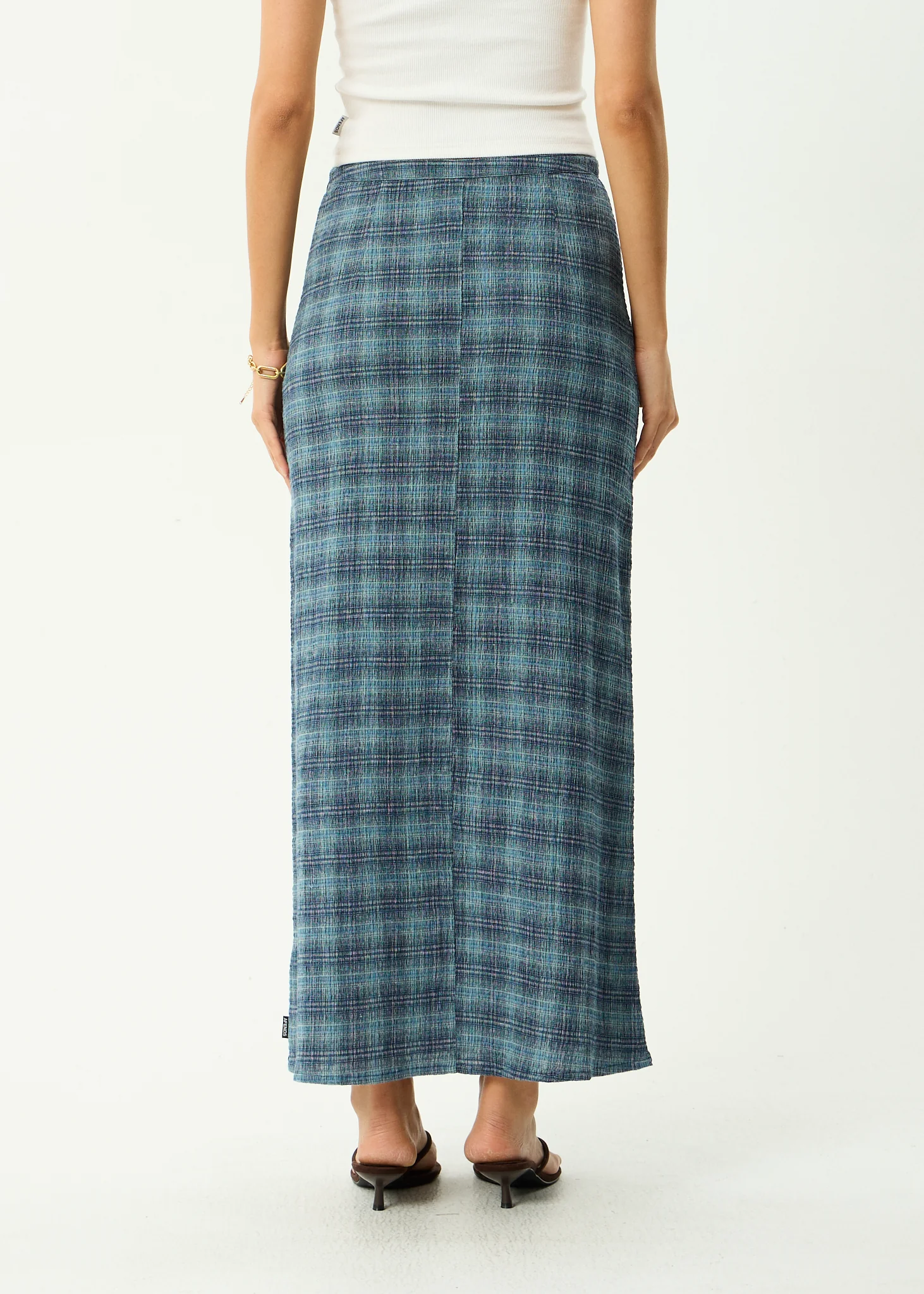 AFENDS Womens Lita - Seersucker Maxi Skirt - Position Navy Check