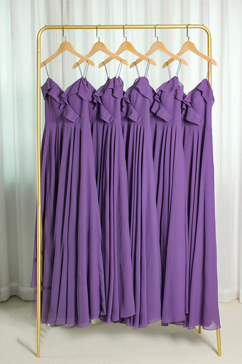 Blush Pink Chiffon Ruffles Long Briedsmaid Dress