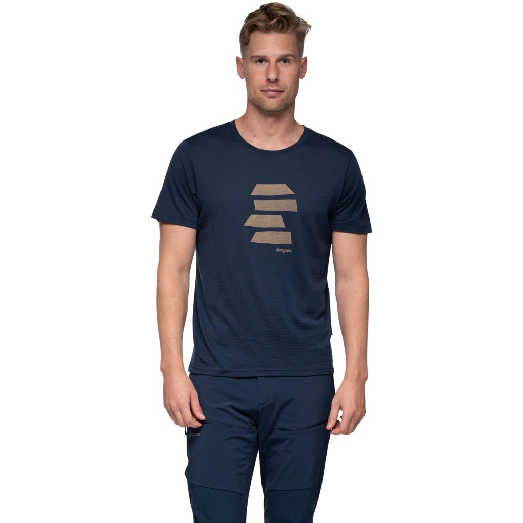 Bergans Rabot Mount Wool Tee Men - navy blue/warm sand