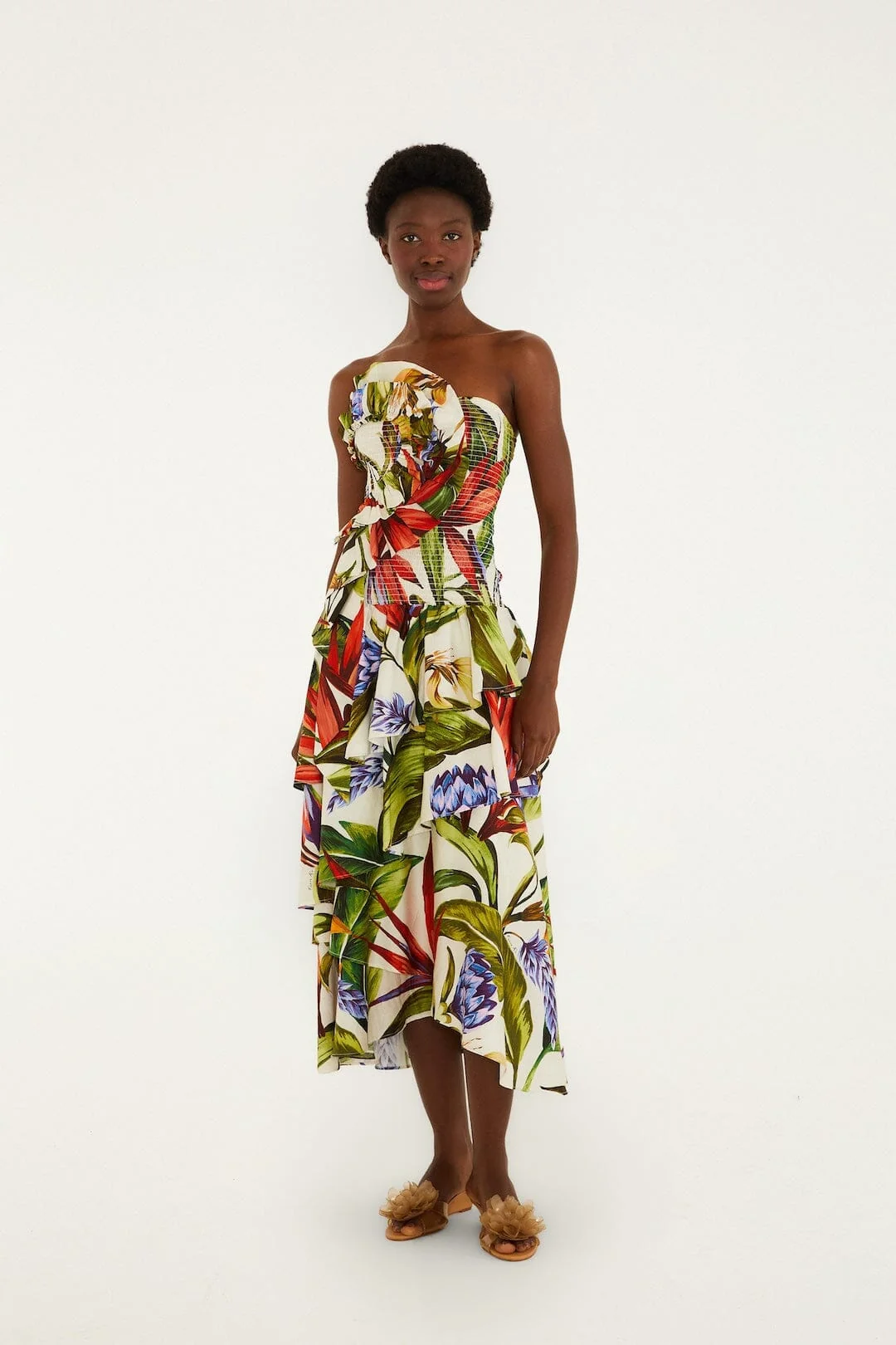 Sand Florart Strapless Maxi Dress