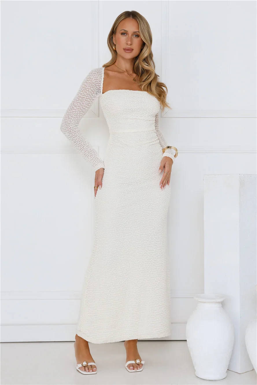 Hot Girl Habits Long Sleeve Maxi Dress Beige