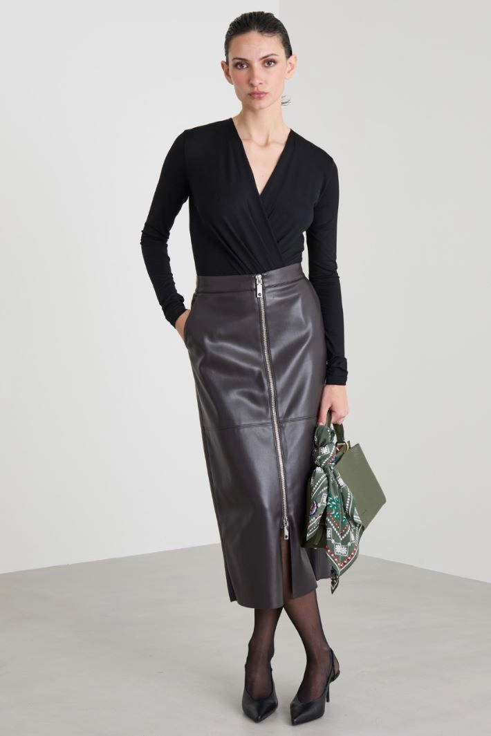 Straight skirt with zip - BROWN