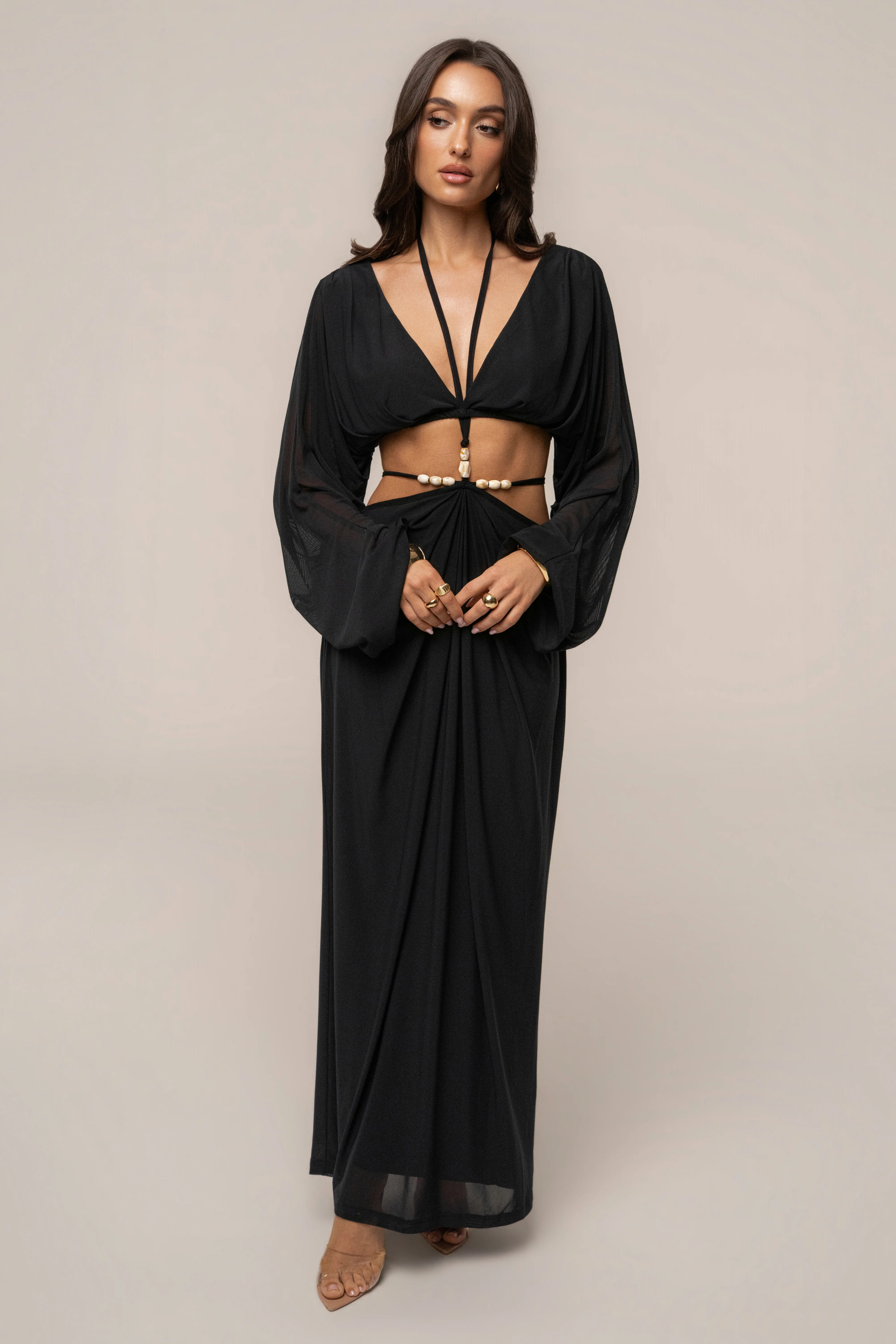 Black Hera Draped Maxi Skirt