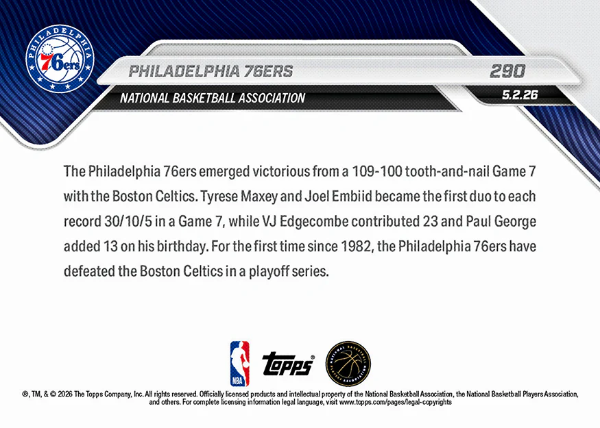 Philadelphia 76ers - 2025-26 NBA Topps NOW® - Card 290