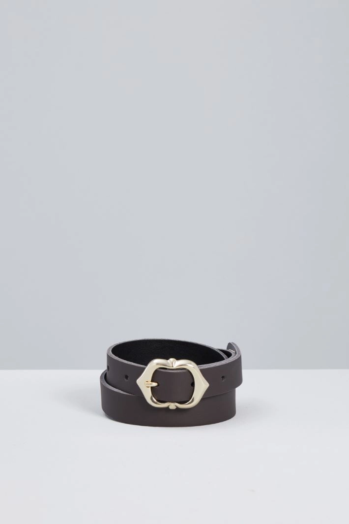 Genuine leather belt - DARK BROWN