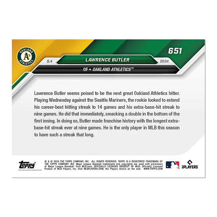 Lawrence Butler - 2024 MLB TOPPS NOW® Card 651