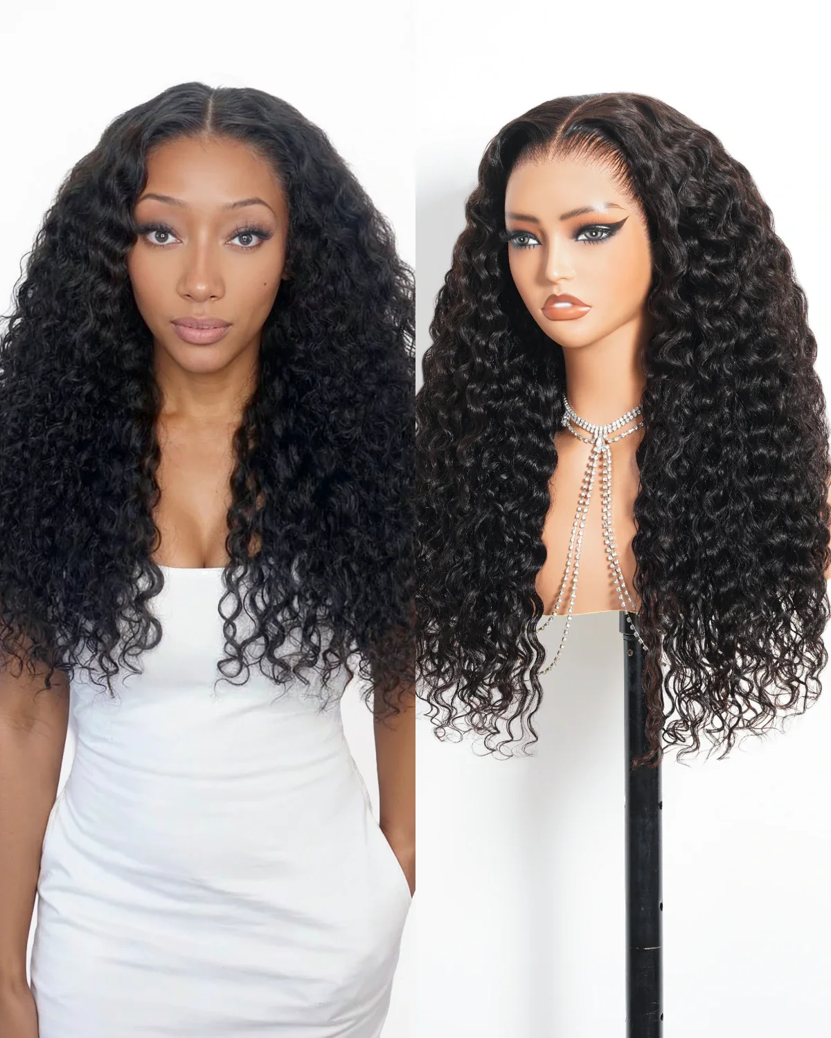 Ophirawig13x6 HD Lace Glueless Wig Water Wave With Drawstring Natural Black 100% Human Hair Wig