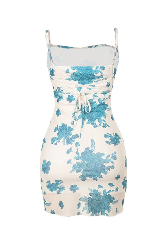 Cowl Neck Floral Print Tulle Short Dress